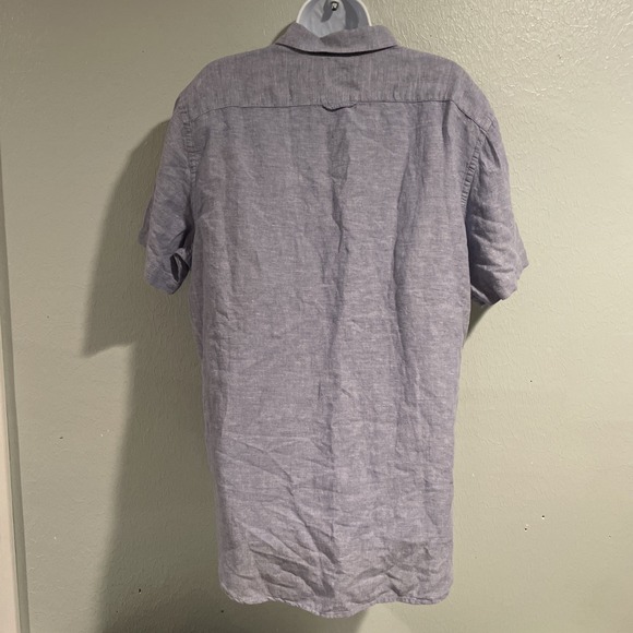 Banana Republic Shirt Mens Large Blue Linen Blend Slim Fit Short Sleeve NWT - Picture 3 of 5